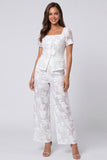Square Neck Floral 2 Piece Ivory Single Breasted Lace Business Suits
