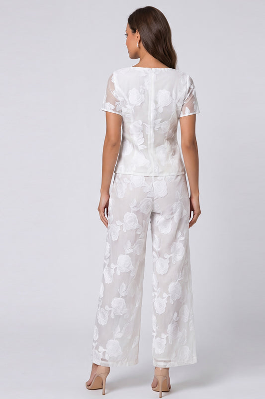 Square Neck Floral 2 Piece Ivory Single Breasted Lace Business Suits
