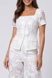 Square Neck Floral 2 Piece Ivory Single Breasted Lace Business Suits
