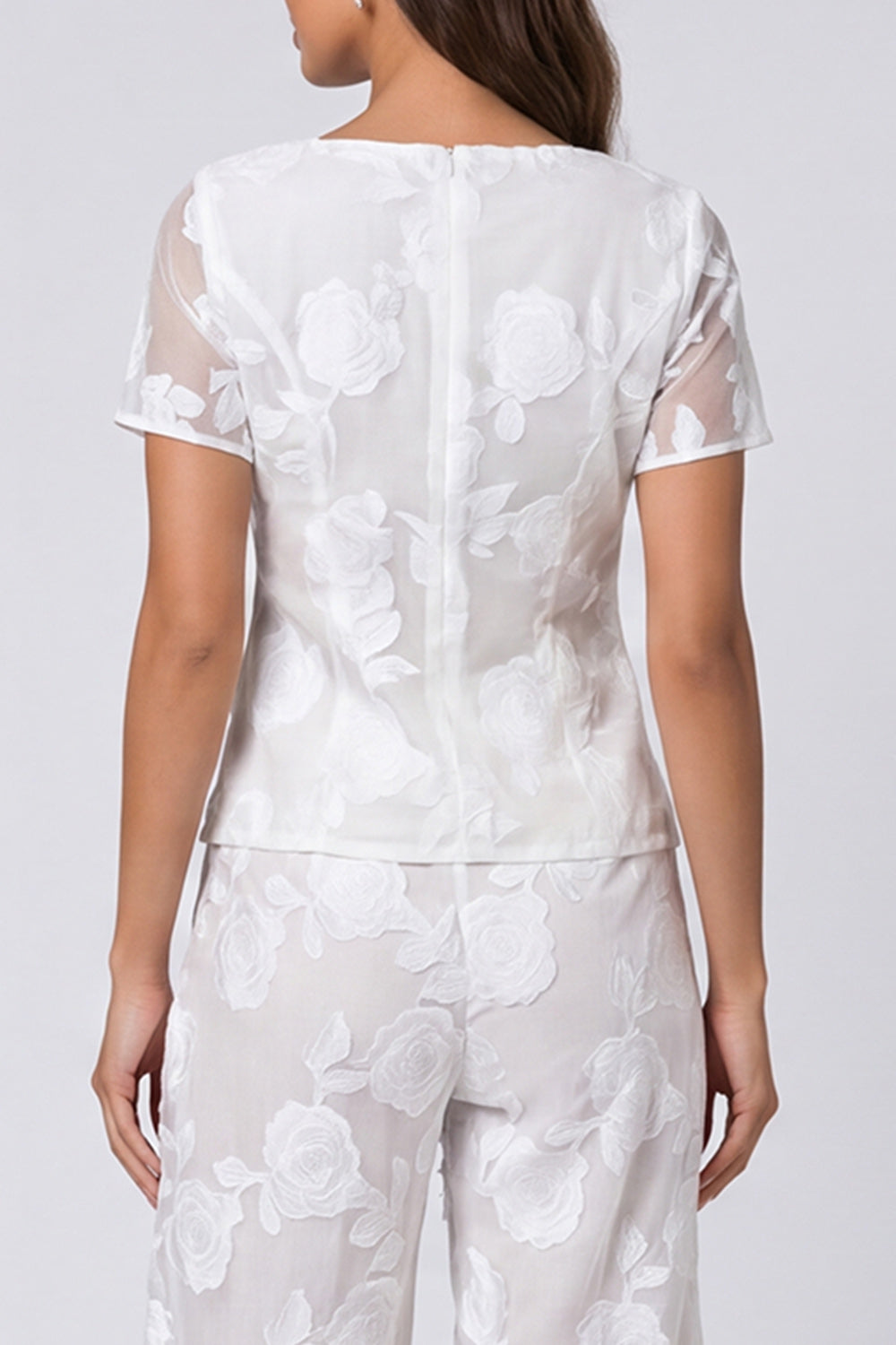 Square Neck Floral 2 Piece Ivory Single Breasted Lace Business Suits