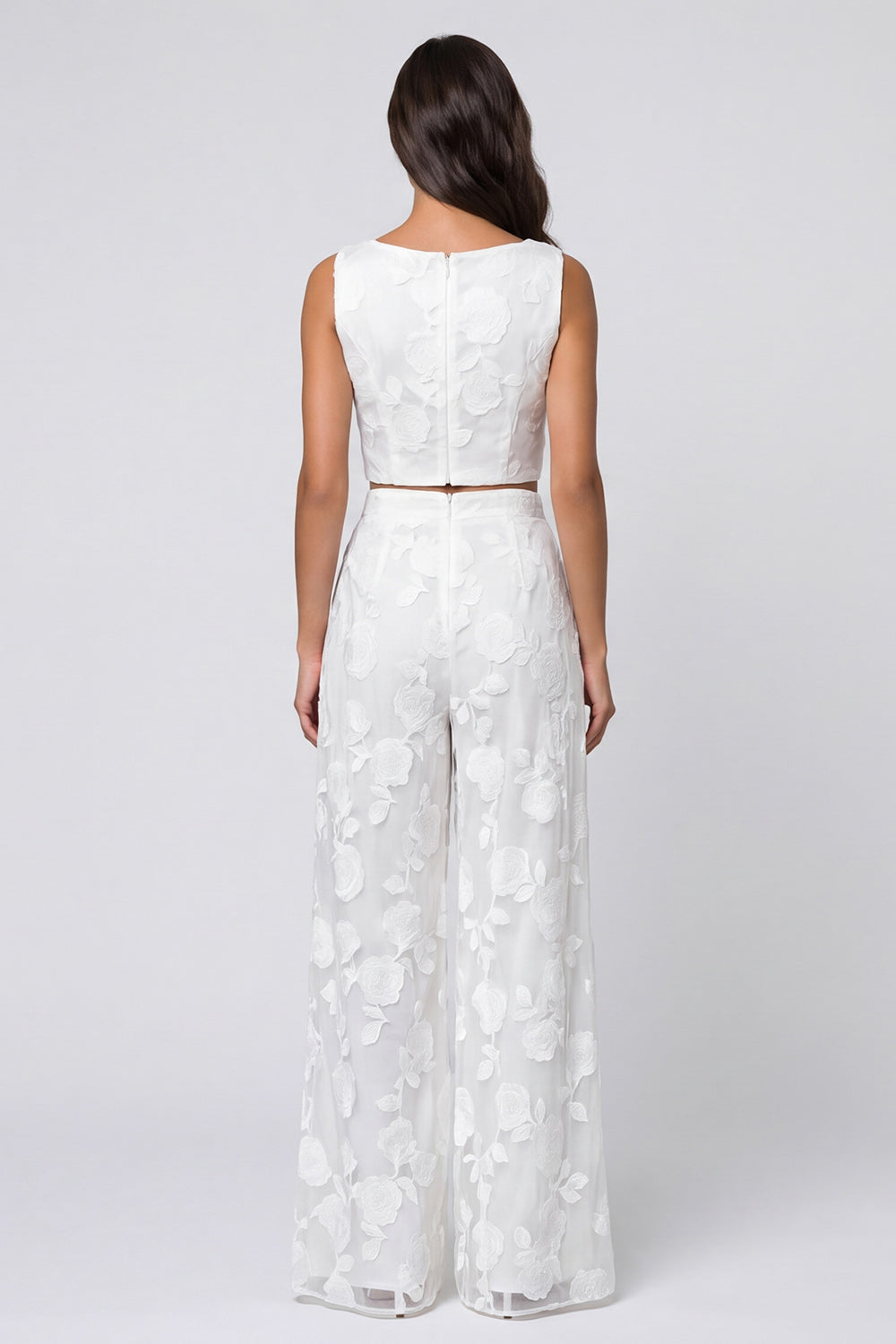 Scoop Floral 2 Piece Ivory Single Breasted Lace Business Suits