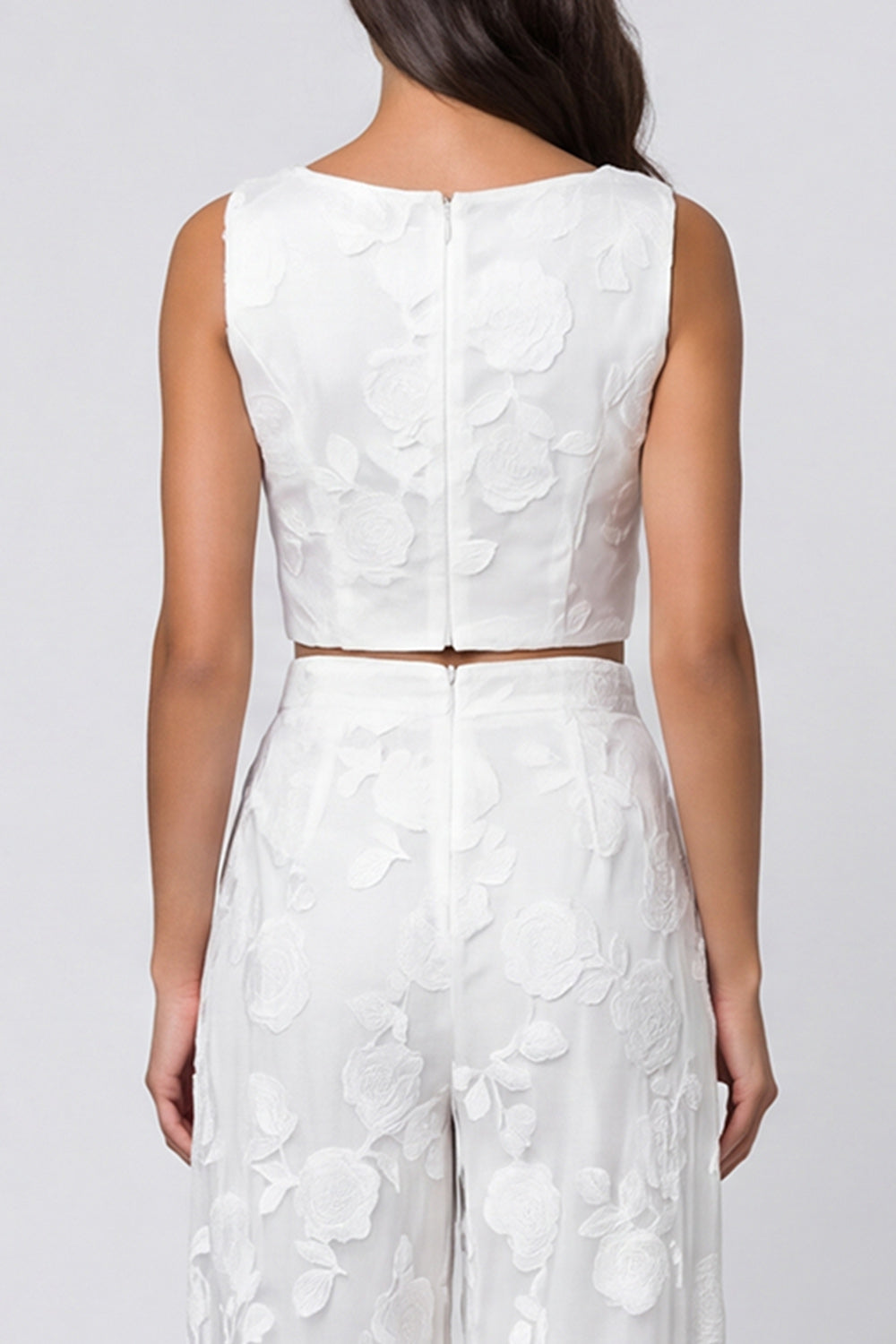 Scoop Floral 2 Piece Ivory Single Breasted Lace Business Suits