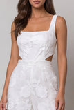 Square Neck Floral Ivory Cut Out Wide Leg Lace Work Jumpsuits