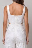 Square Neck Floral Ivory Cut Out Wide Leg Lace Work Jumpsuits