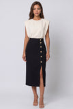 Ivory and Black Patchwork Color Block Pencil Midi Work Dress with Slit