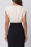 Ivory and Black Patchwork Color Block Pencil Midi Work Dress with Slit