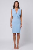 Sky Blue V-Neck Ruched Pencil Short Work Dress