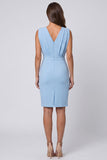 Sky Blue V-Neck Ruched Pencil Short Work Dress