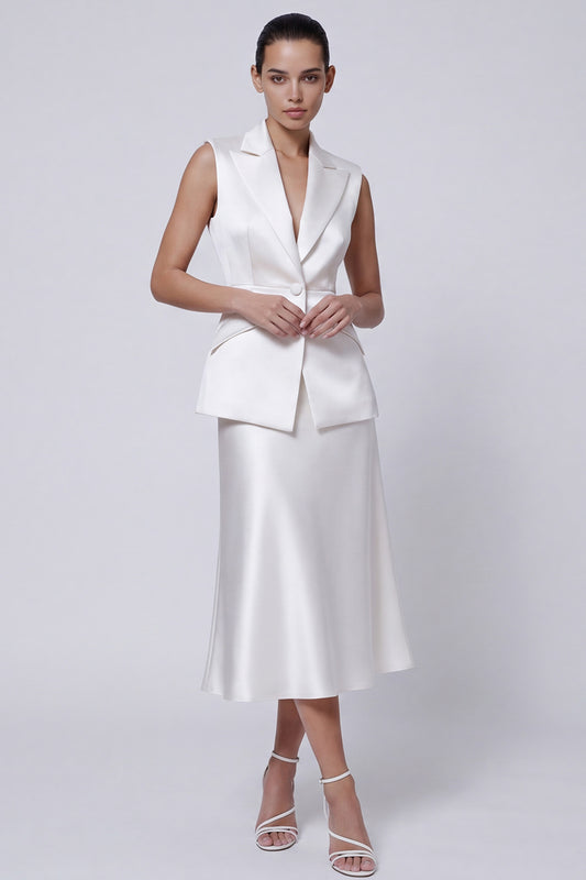 Ivory Midi 2 Piece Peak Lapel Single Breasted Business Suits