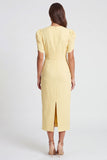 Light Yellow V-Neck Ruched Pencil Long Work Dress