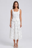 Ivory 2 Piece Single Breasted Scoop Floral Lace Long Work Dress