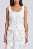 Ivory 2 Piece Single Breasted Scoop Floral Lace Long Work Dress