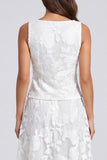 Ivory 2 Piece Single Breasted Scoop Floral Lace Long Work Dress