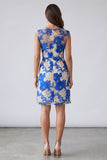 Blue Square Neck Short Floral Work Dress