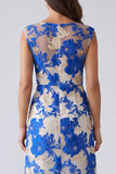 Blue Square Neck Short Floral Work Dress