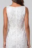 Ivory Boat Neck Floral Lace Ruched Pencil Midi Work Dress