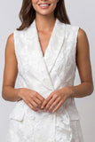 Floral Short Ivory Double Breasted Shawl Lapel Work Dress with Ruffles