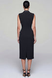 Black Midi Double Breasted Peak Lapel Work Dress with Slit