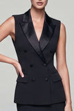 Black Short 2 Piece Double Breasted Peak Lapel Work Dress