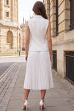 Ivory Midi 2 Piece Peak Lapel Double Breasted Business Suits with Pleats