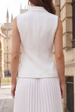 Ivory Midi 2 Piece Peak Lapel Double Breasted Business Suits with Pleats
