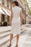 Ivory Midi 2 Piece Shawl Lapel Single Breasted Business Suits