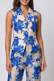 Blue 2 Piece Shawl Lapel Floral Single Breasted Business Suits