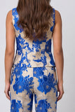 Blue 2 Piece Shawl Lapel Floral Single Breasted Business Suits