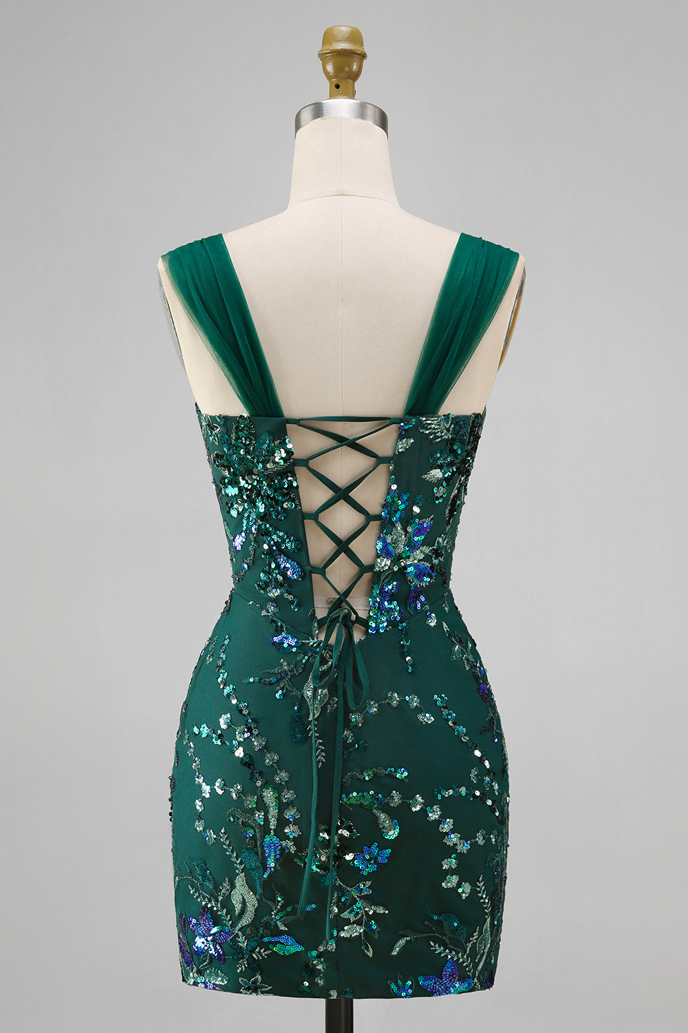 Sparkly Dark Green Tight Short Beaded Floral Homecoming Dress with Slit