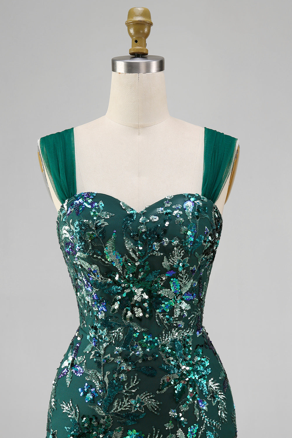 Sparkly Dark Green Tight Short Beaded Floral Homecoming Dress with Slit