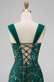 Sparkly Dark Green Tight Short Beaded Floral Homecoming Dress with Slit