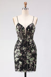 Sparkly Pink Floral Corset Tight Short Beaded Spaghetti Straps Homecoming Dress