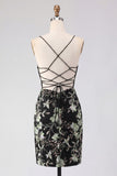Sparkly Pink Floral Corset Tight Short Beaded Spaghetti Straps Homecoming Dress