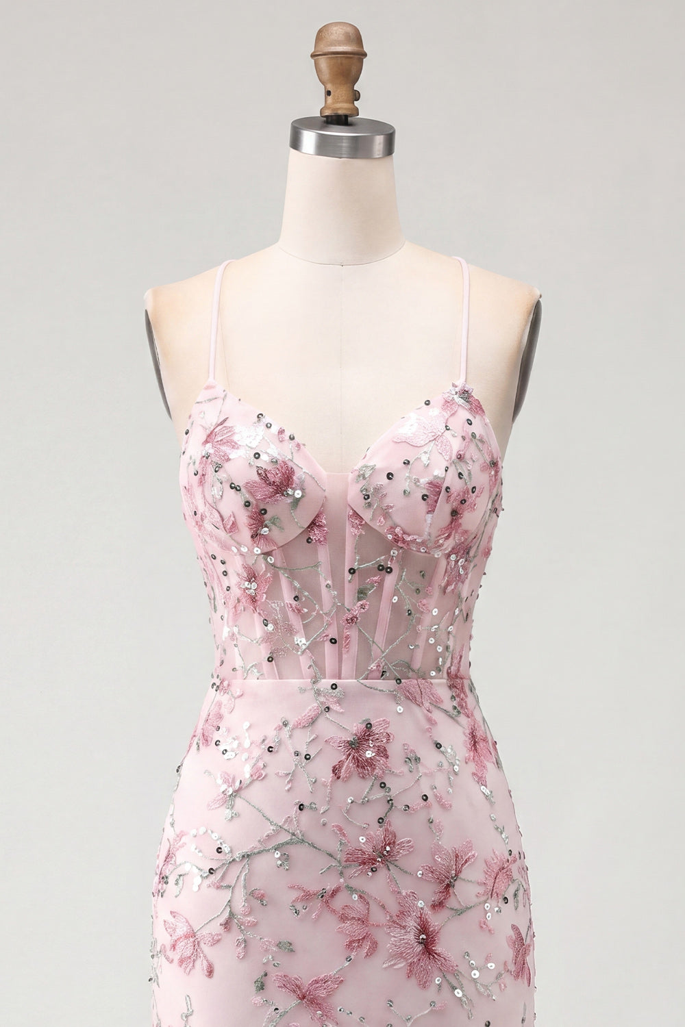 Sparkly Pink Floral Corset Tight Short Beaded Spaghetti Straps Homecoming Dress