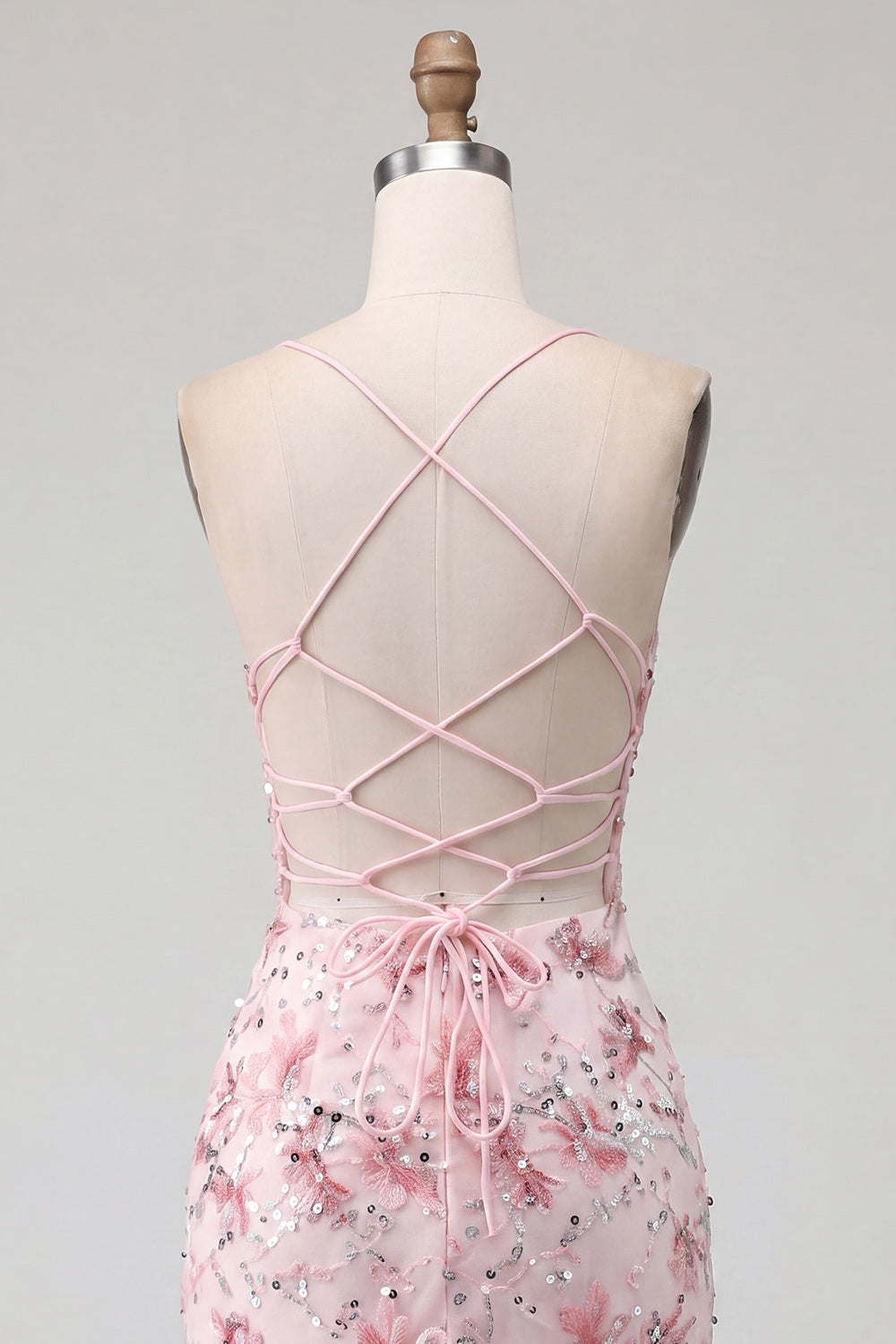 Sparkly Pink Floral Corset Tight Short Beaded Spaghetti Straps Homecoming Dress