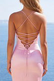 Sparkly Pink Ruched Corset Tight Short Beaded Homecoming Dress with Slit