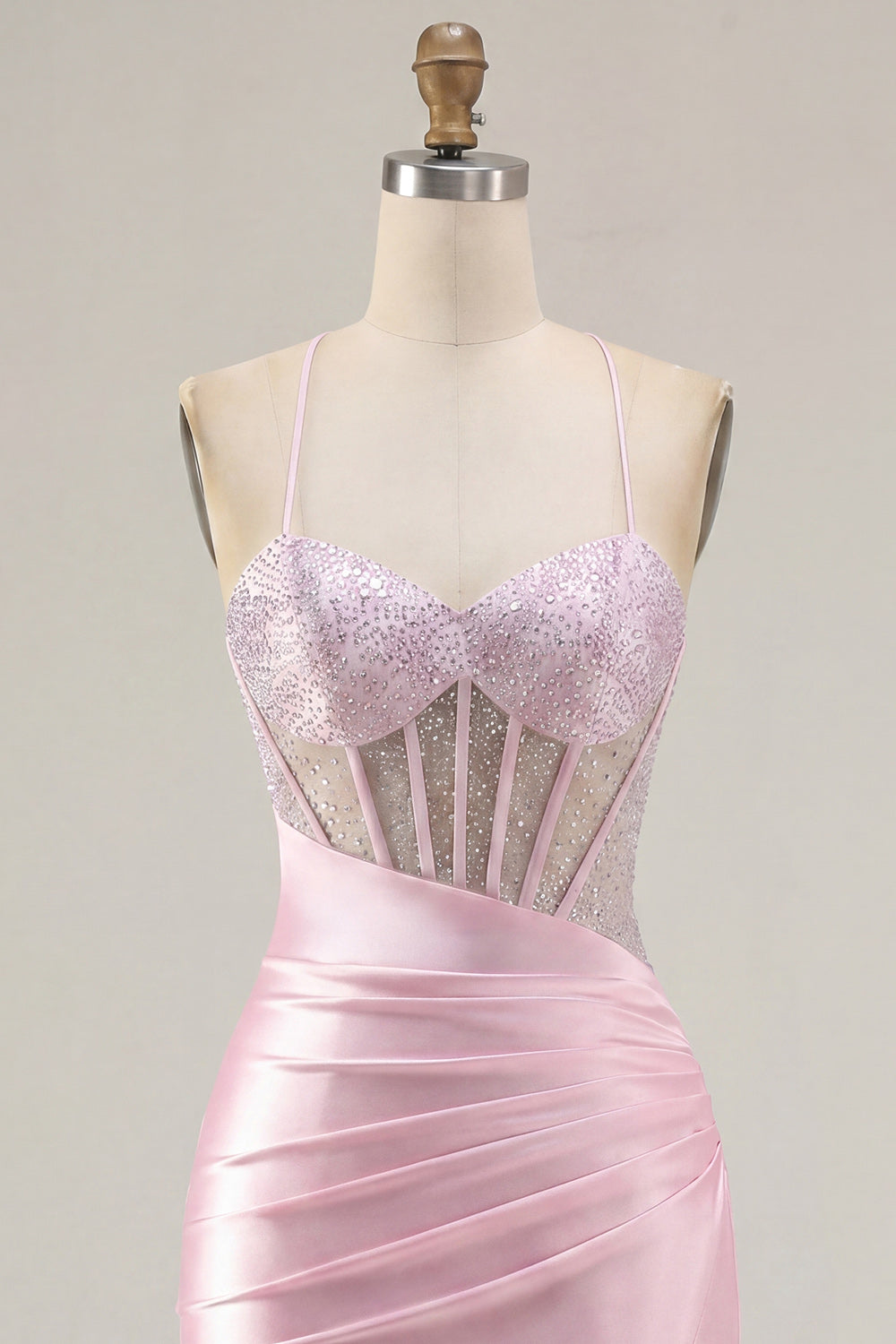Sparkly Pink Ruched Corset Tight Short Beaded Homecoming Dress with Slit