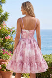 Keyhole Corset Sparkly Pink Floral Short Homecoming Dress with 3D Flower