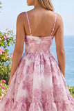 Keyhole Corset Sparkly Pink Floral Short Homecoming Dress with 3D Flower