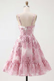 Keyhole Corset Sparkly Pink Floral Short Homecoming Dress with 3D Flower