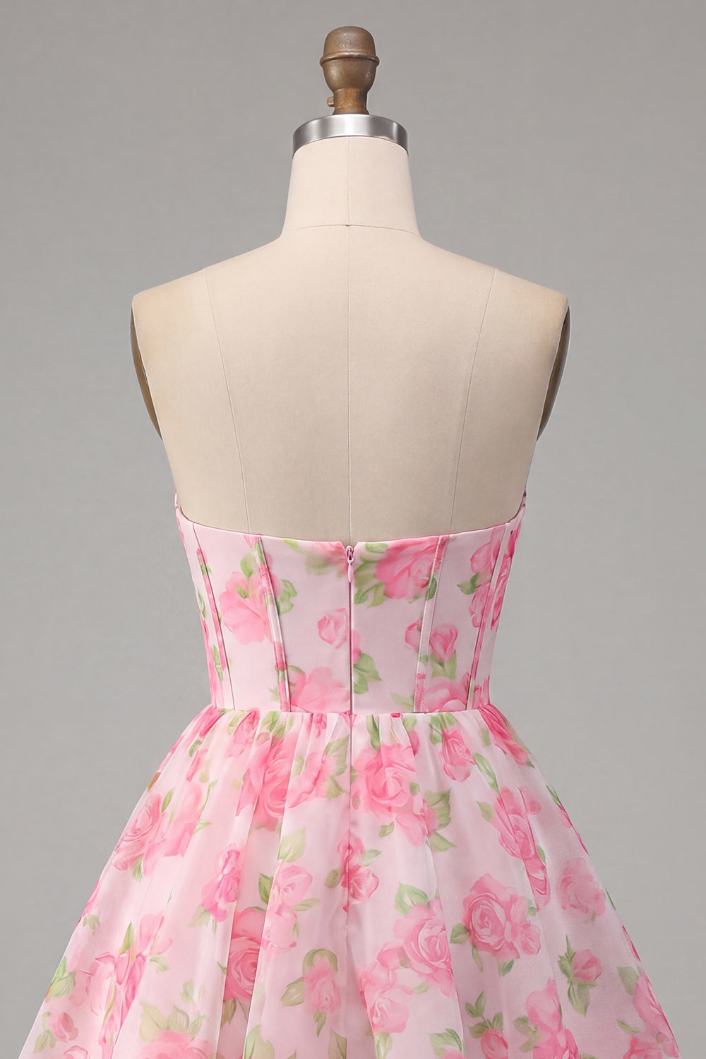 Pink Floral Strapless Corset Short A Line Homecoming Dress