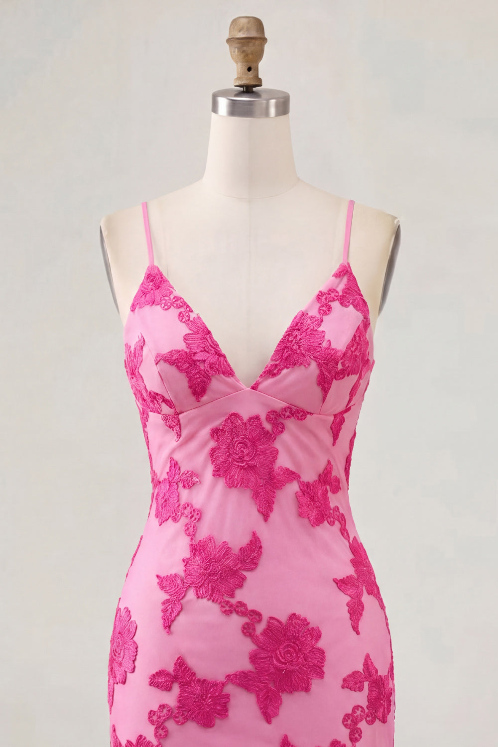 Tight Short Fuchsia Spaghetti Straps Floral Homecoming Dress