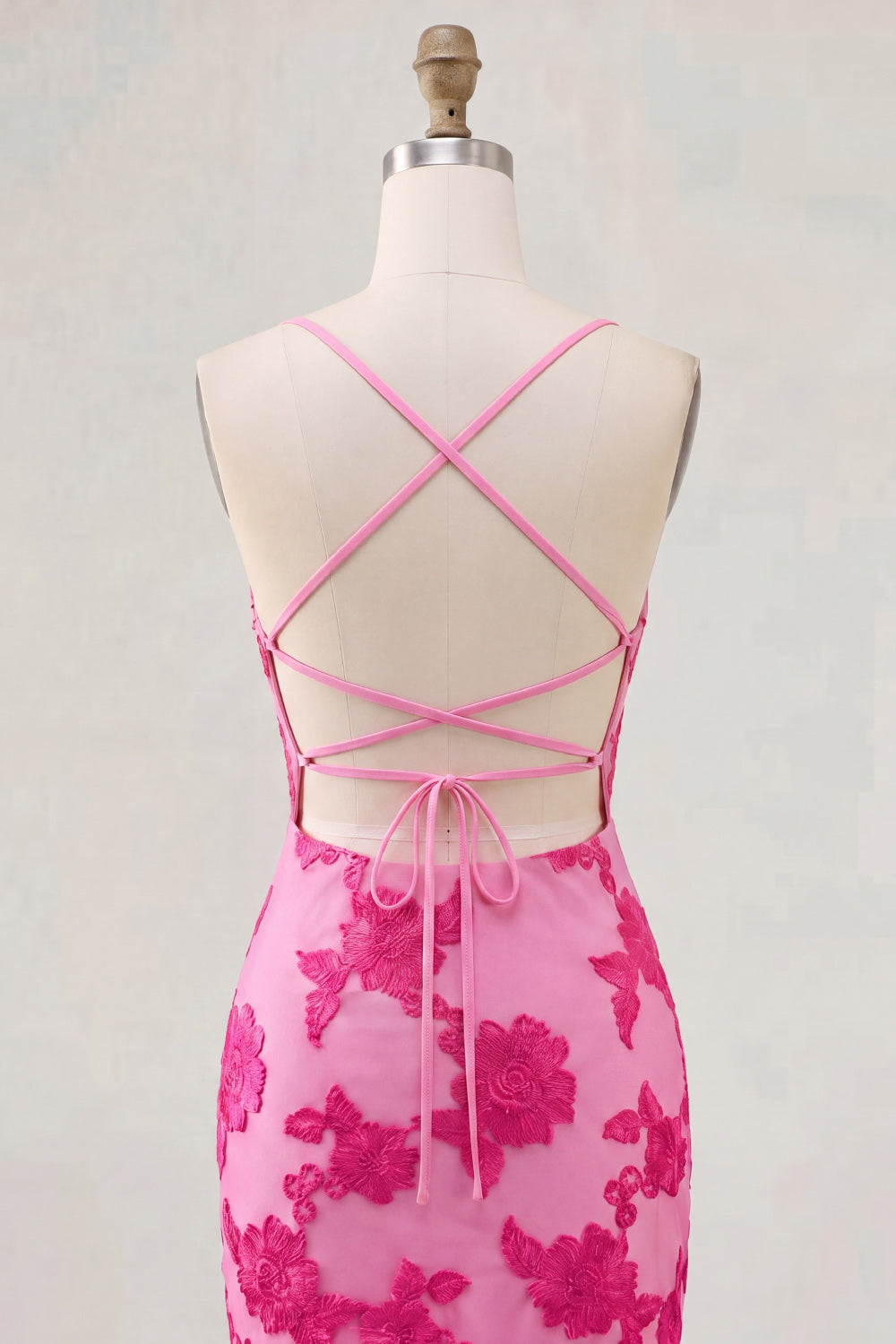 Tight Short Fuchsia Spaghetti Straps Floral Homecoming Dress