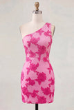 Butter Yellow One Shoulder Floral Tight Short Homecoming Dress