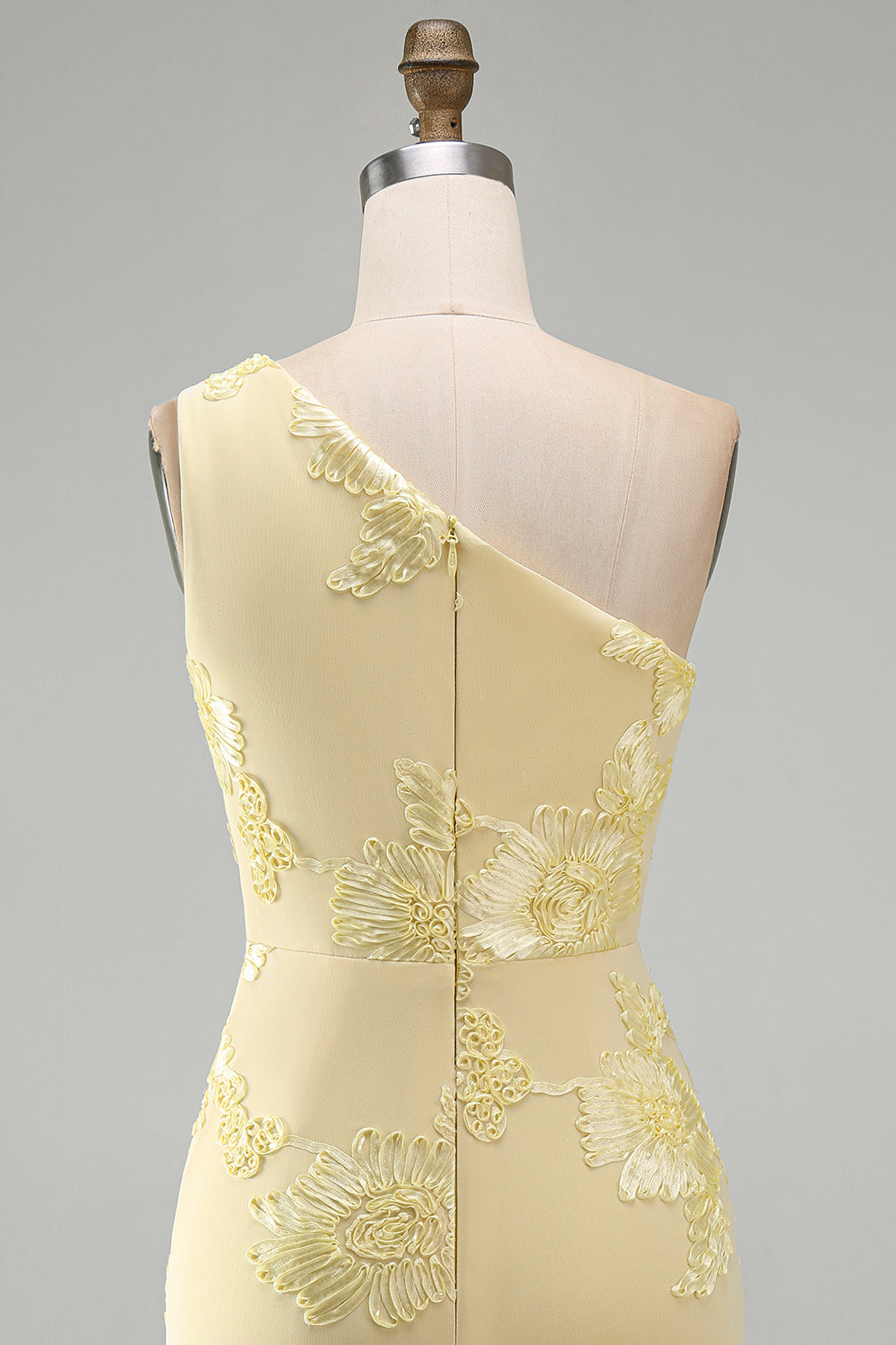Butter Yellow One Shoulder Floral Tight Short Homecoming Dress