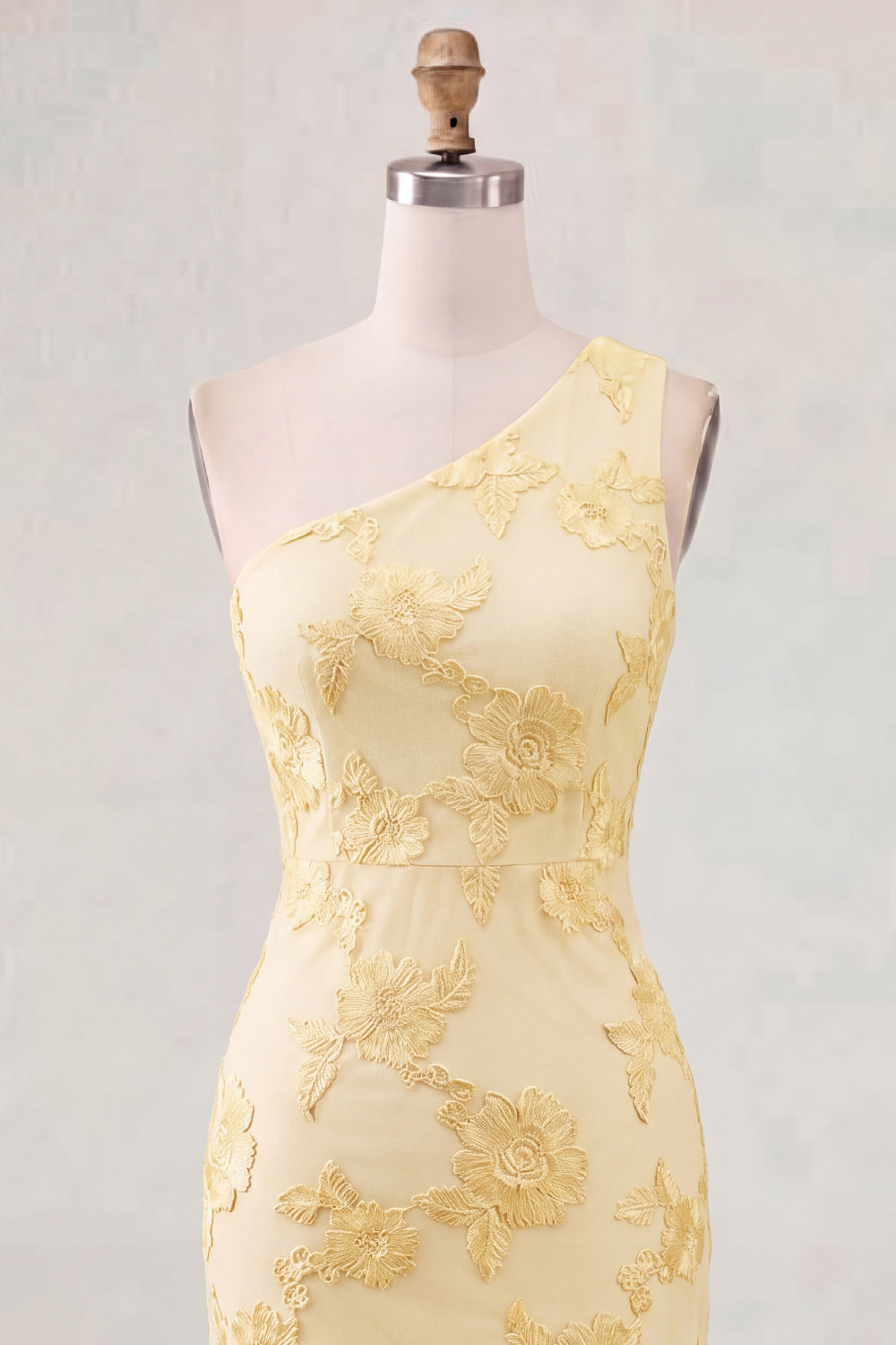 Butter Yellow One Shoulder Floral Tight Short Homecoming Dress