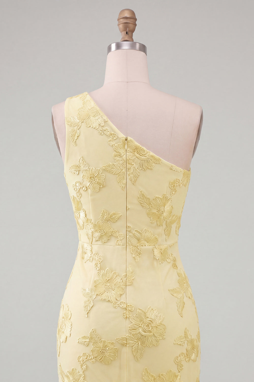 Butter Yellow One Shoulder Floral Tight Short Homecoming Dress