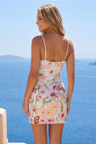 Sparkly Ivory Spaghetti Straps Beaded Floral Tight Short Homecoming Dress