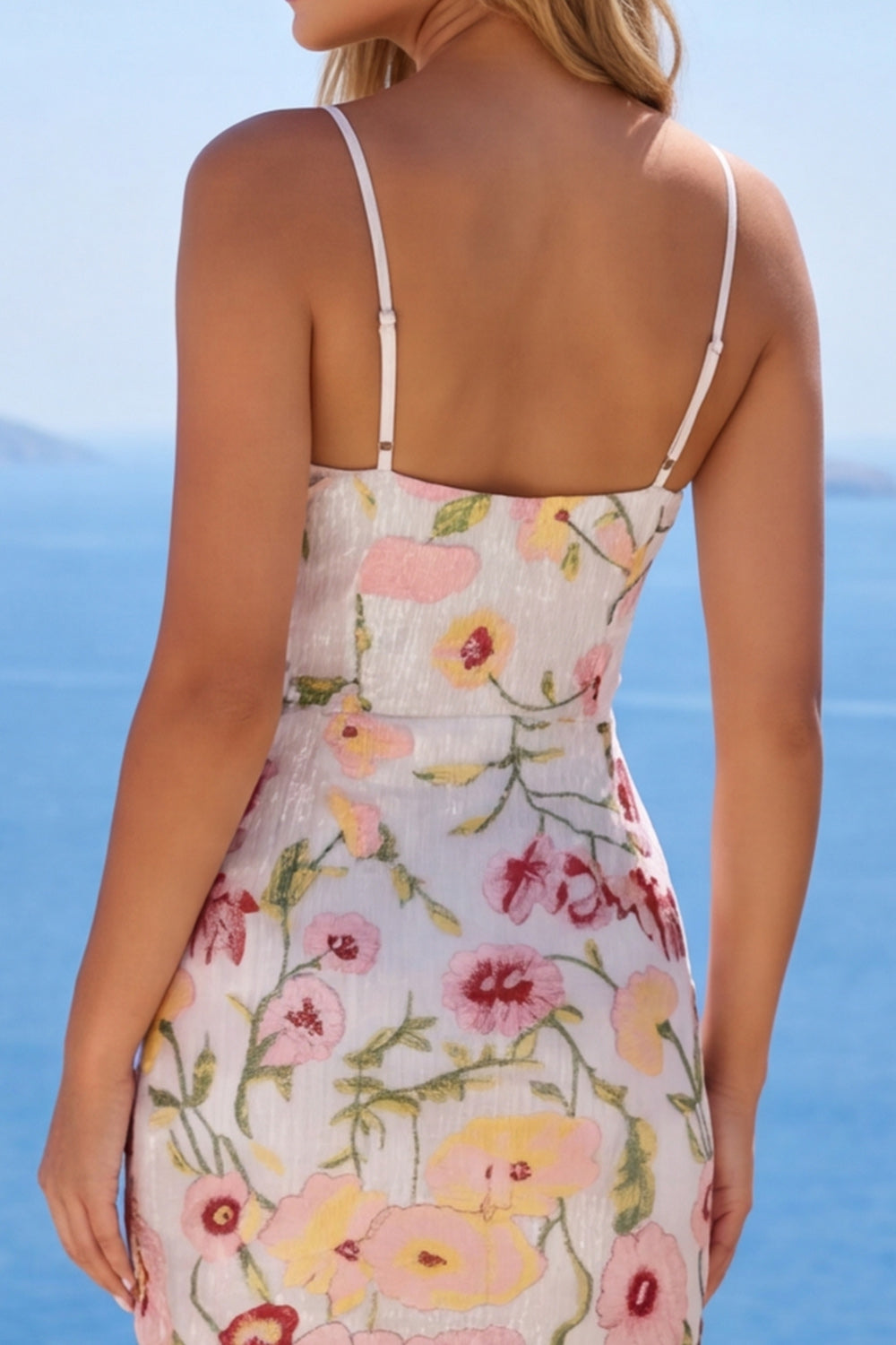 Sparkly Ivory Spaghetti Straps Beaded Floral Tight Short Homecoming Dress