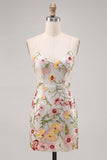 Sparkly Ivory Spaghetti Straps Beaded Floral Tight Short Homecoming Dress